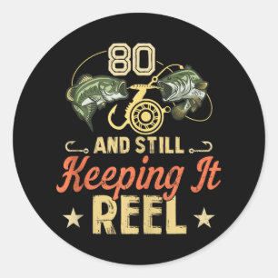 Funny 80. Geburtstag Fishing Shirt für Männer Tank Runder Aufkleber