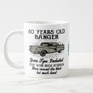 Funny 80. Geburtstag Retro Auto Banger Add Name Da Jumbo-Tasse