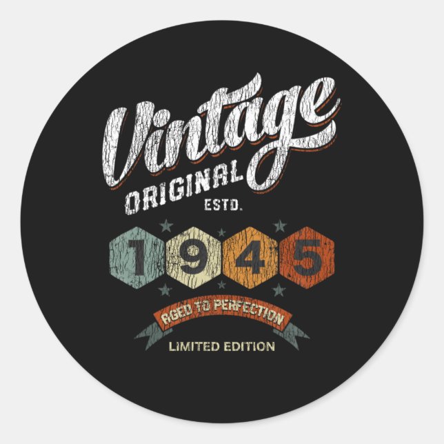 Funny 80 Year Old 1945 Vintages 80. Geburtstagsges Runder Aufkleber (Vorderseite)