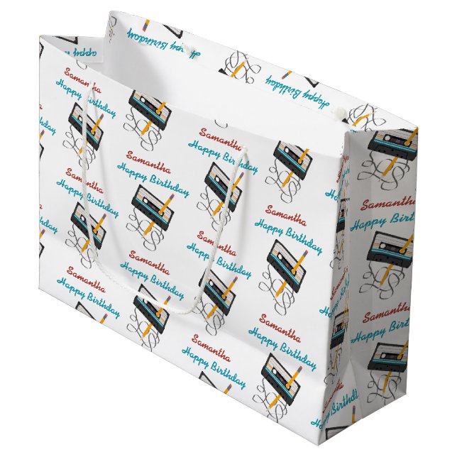 Funny 80er Music Retro Cassette Tape Geburtsname Große Geschenktüte (Vorderseite Schrägansicht)