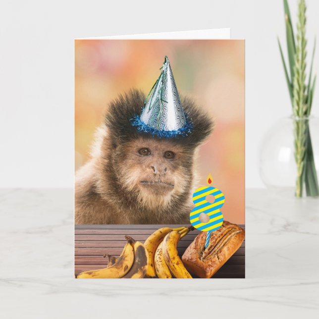 Funny 8. Geburtstag Kapuzinerkloster Monkey Banana Karte (Vorderseite)