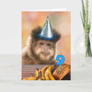 Funny 9th Birthday Kapuziner Monkey Banana Brot Karte