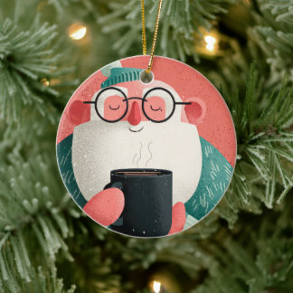 Funny A Cheerful Man With Glasses Happy Holiday Keramik Ornament