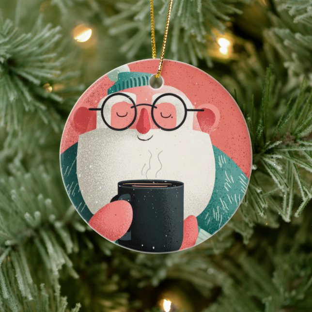 Funny A Cheerful Man With Glasses Happy Holiday  Keramik Ornament (Baum)