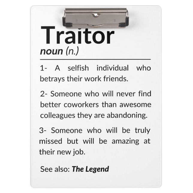 Funny Abschiedsarbeiter, verlassend Arbeitskollege Klemmbrett (Vorderseite)