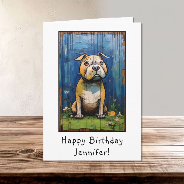 Funny Abstrakt Bulldog Happy Birthday Name Karte (Von Creator hochgeladen)
