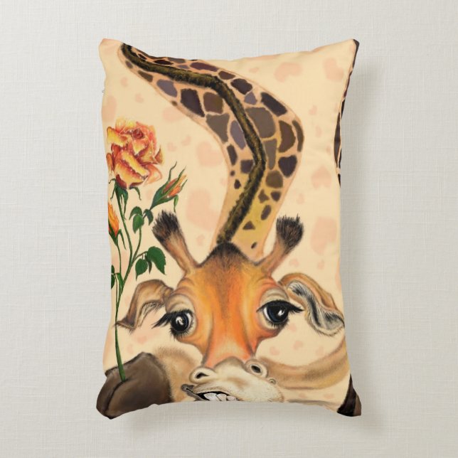 Funny Accent Pillow Romantic Giraffe mit Rose Dekokissen (Vorderseite(Vertikal))