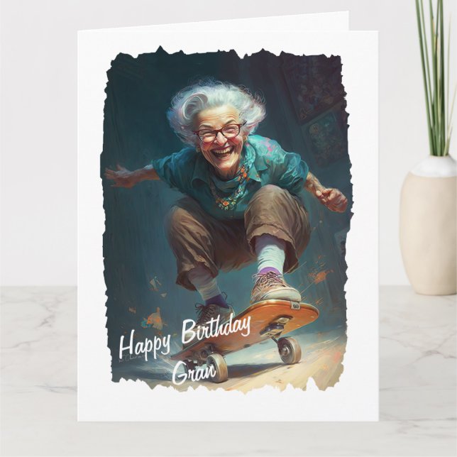 Funny Active Oma auf Skateboard Geburtstag Karte (Vorderseite)