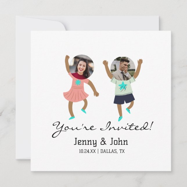 Funny Add Foto maßgeschneiderte Braut & Groom Hoch Einladung (Vorderseite)