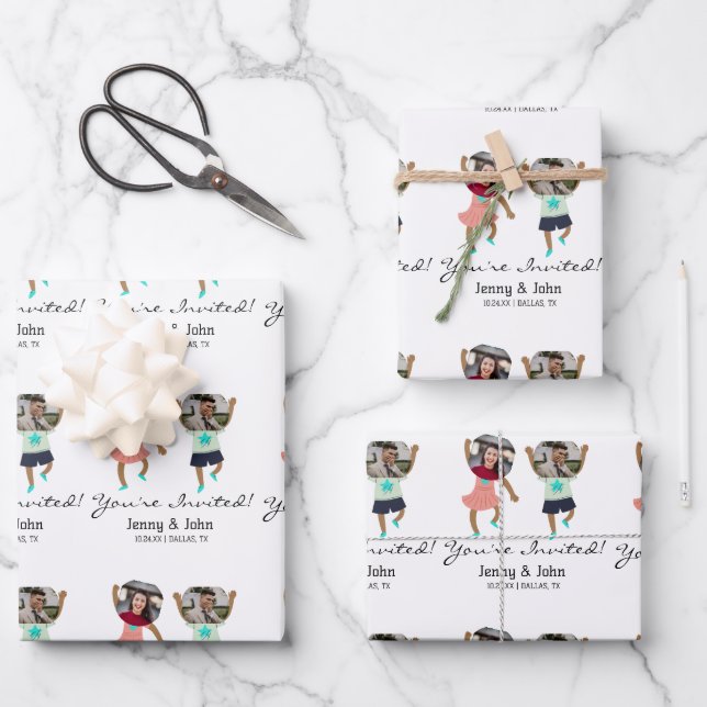 Funny Add Foto maßgeschneiderte Braut & Groom Hoch Geschenkpapier Set (Vorderseite)