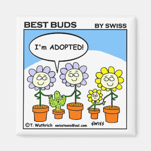 Funny Adopted Cactus and Flowers Cartoon Adoption Magnet