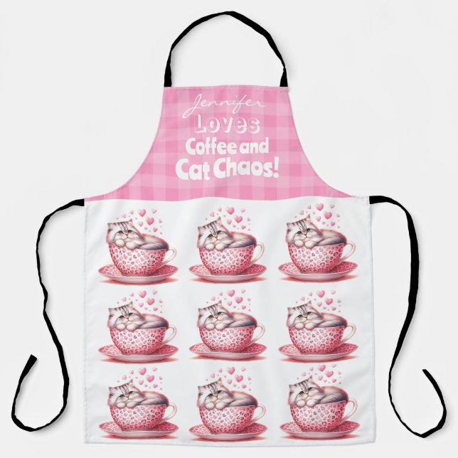 Funny Adorable Cat Coffee All-over Print Schürze (Vorderseite)
