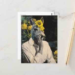 Funny Adorable Deer Woman Collage Postkarte