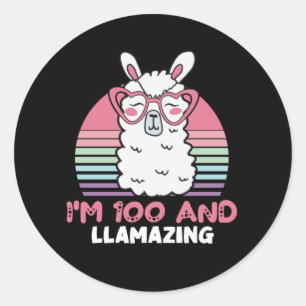Funny Adorable Llama 100. Geburtstagsgeschenk für  Runder Aufkleber