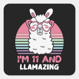 Funny Adorable Llama 11. Geburtstagsgeschenk für F Quadratischer Aufkleber