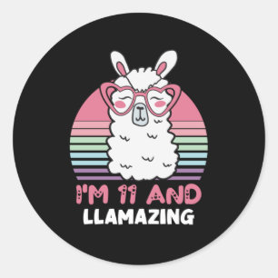Funny Adorable Llama 11. Geburtstagsgeschenk für F Runder Aufkleber