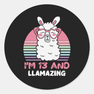 Funny Adorable Llama 13. Geburtstagsgeschenk für F Runder Aufkleber