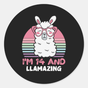 Funny Adorable Llama 14. Geburtstagsgeschenk für F Runder Aufkleber