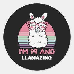 Funny Adorable Llama 19. Geburtstagsgeschenk für F Runder Aufkleber