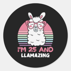 Funny Adorable Llama 25. Geburtstagsgeschenk für F Runder Aufkleber