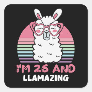 Funny Adorable Llama 26. Geburtstagsgeschenk für F Quadratischer Aufkleber