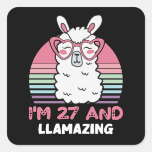 Funny Adorable Llama 27. Geburtstagsgeschenk für F Quadratischer Aufkleber