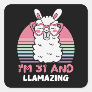 Funny Adorable Llama 31. Geburtstagsgeschenk für F Quadratischer Aufkleber