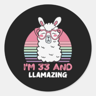 Funny Adorable Llama 33. Geburtstagsgeschenk für F Runder Aufkleber