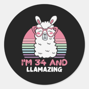 Funny Adorable Llama 34. Geburtstagsgeschenk für F Runder Aufkleber