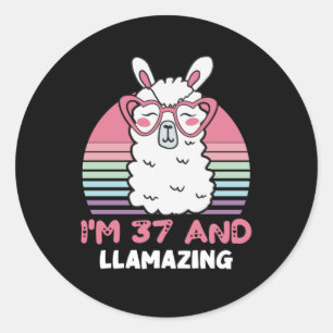 Funny Adorable Llama 37. Geburtstagsgeschenk für F Runder Aufkleber