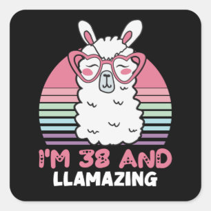 Funny Adorable Llama 38. Geburtstagsgeschenk für F Quadratischer Aufkleber