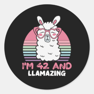 Funny Adorable Llama 42. Geburtstagsgeschenk für F Runder Aufkleber