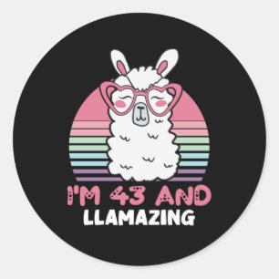 Funny Adorable Llama 43. Geburtstagsgeschenk für F Runder Aufkleber
