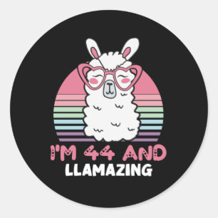 Funny Adorable Llama 44. Geburtstagsgeschenk für F Runder Aufkleber