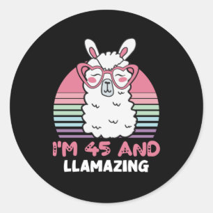 Funny Adorable Llama 45. Geburtstagsgeschenk für F Runder Aufkleber