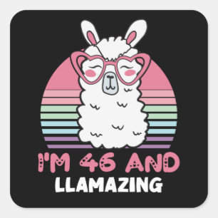 Funny Adorable Llama 46. Geburtstagsgeschenk für F Quadratischer Aufkleber