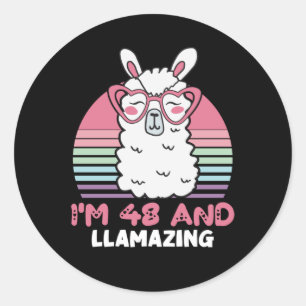 Funny Adorable Llama 48. Geburtstagsgeschenk für F Runder Aufkleber