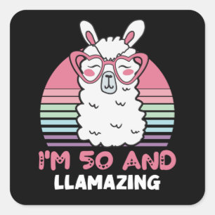 Funny Adorable Llama 50. Geburtstagsgeschenk für F Quadratischer Aufkleber