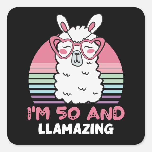 Funny Adorable Llama 50. Geburtstagsgeschenk für F Quadratischer Aufkleber (Vorderseite)