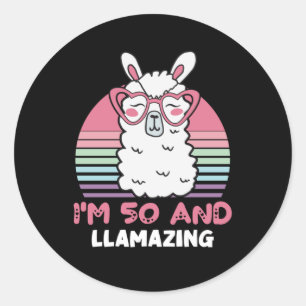 Funny Adorable Llama 50. Geburtstagsgeschenk für F Runder Aufkleber