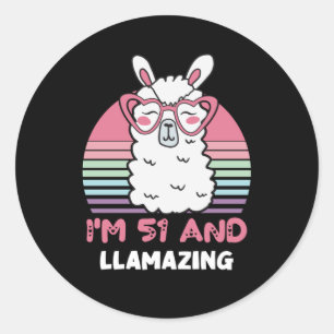 Funny Adorable Llama 51. Geburtstagsgeschenk für F Runder Aufkleber