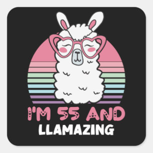 Funny Adorable Llama 55. Geburtstagsgeschenk für F Quadratischer Aufkleber
