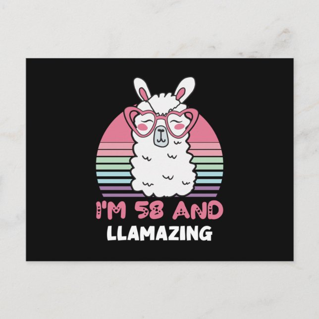 Funny Adorable Llama 58. Geburtstagsgeschenk für F Postkarte (Vorderseite)