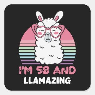 Funny Adorable Llama 58. Geburtstagsgeschenk für F Quadratischer Aufkleber