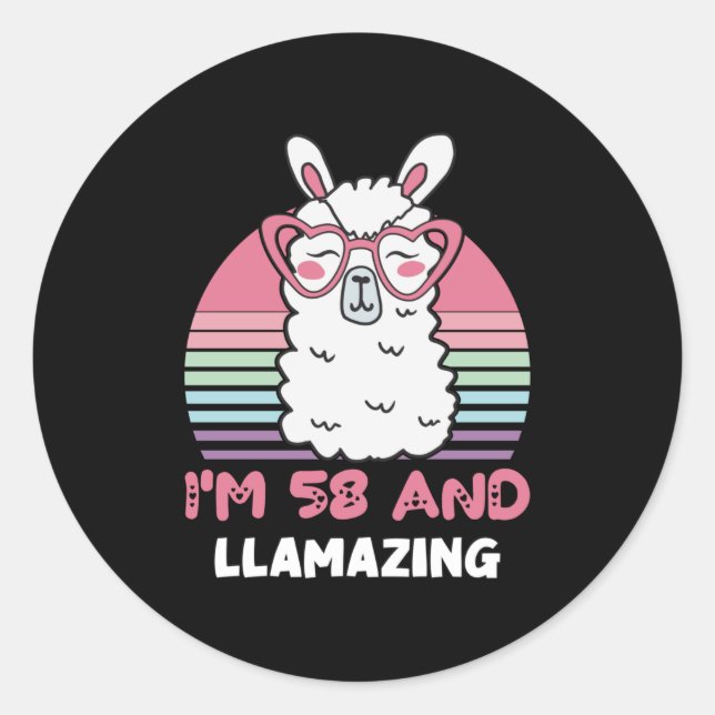 Funny Adorable Llama 58. Geburtstagsgeschenk für F Runder Aufkleber (Vorderseite)