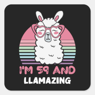 Funny Adorable Llama 59. Geburtstagsgeschenk für F Quadratischer Aufkleber