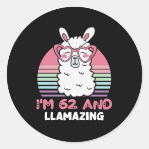 Funny Adorable Llama 62. Geburtstagsgeschenk für F Runder Aufkleber