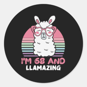 Funny Adorable Llama 68. Geburtstagsgeschenk für F Runder Aufkleber