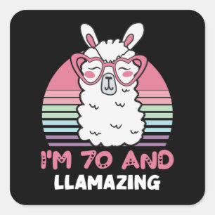 Funny Adorable Llama 70. Geburtstagsgeschenk für F Quadratischer Aufkleber