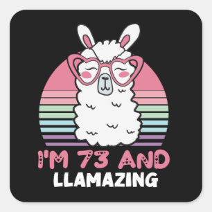 Funny Adorable Llama 73. Geburtstagsgeschenk für F Quadratischer Aufkleber